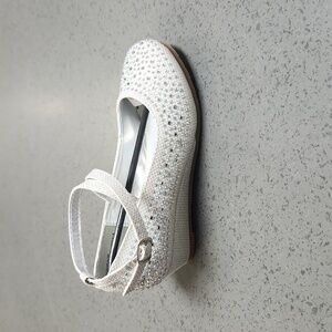 Off-White Silver Rhinestone Strappy Kids Wedge